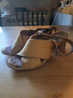 Born Mustard Leather Block Heel Sandals